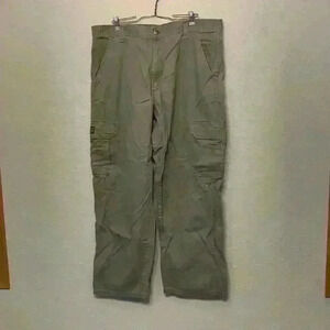 Wrangler men’s cargo jeans sz 36 blue collar work pants pockets outdoor *flaw